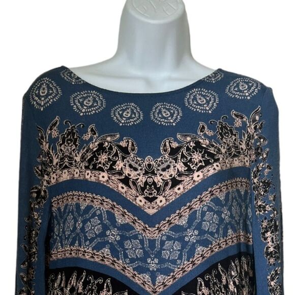 Free People Changing Times Loose Boho Tunic Open Back  Blue Spring Top Blouse S - Picture 5 of 9